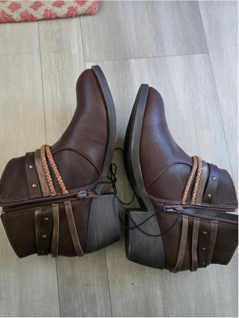 Women's Pops Brown Ankle Boots with Braided Detail Size 9 - Picture 2 of 9